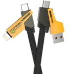 Metal Ports Flat Braided 4 in 1 Data Sync & Charge Cable 1.2 M, 65W (Black) with Four Charging Modes | Compatible with iPhones, iPads, Macbooks, Type C Laptops